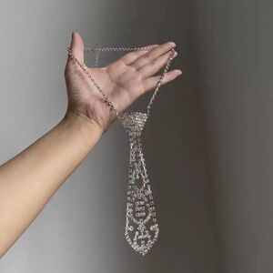 Silver Rhinestone Tie Necklace